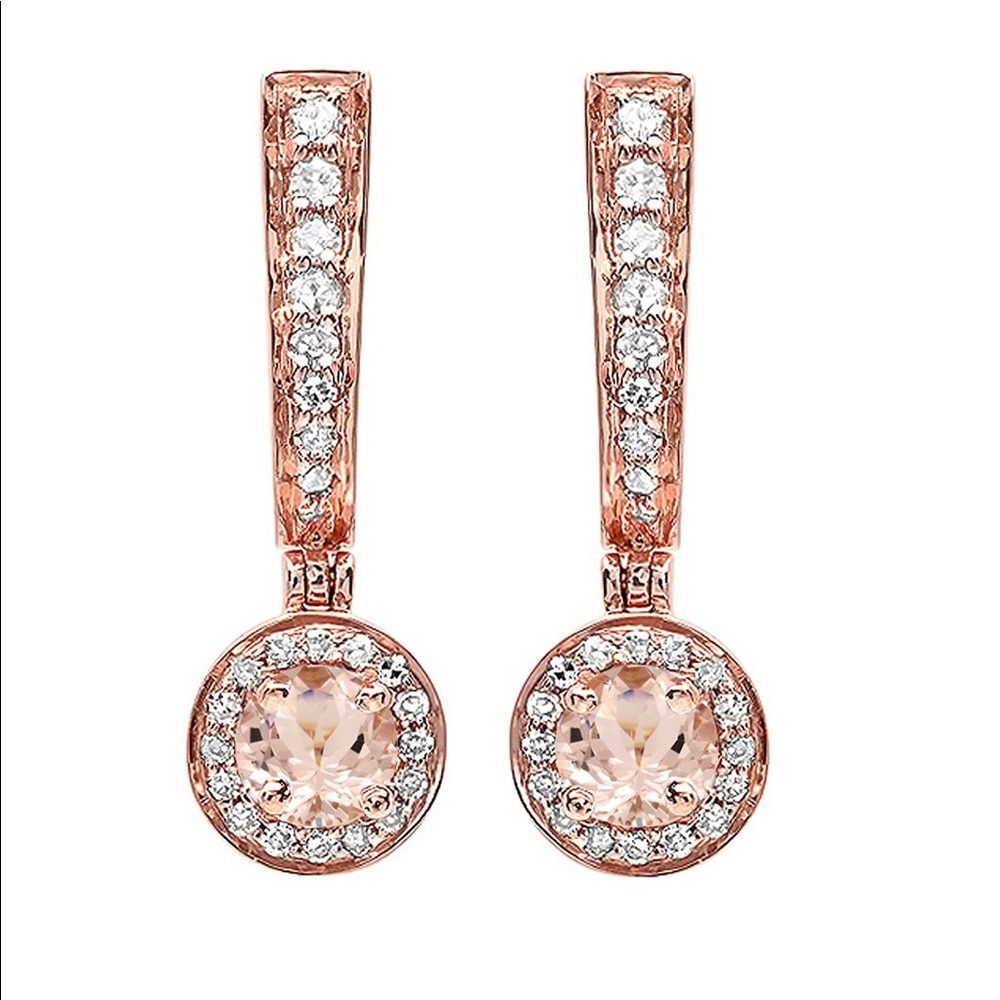 14k Rose Gold White Diamond Earrings